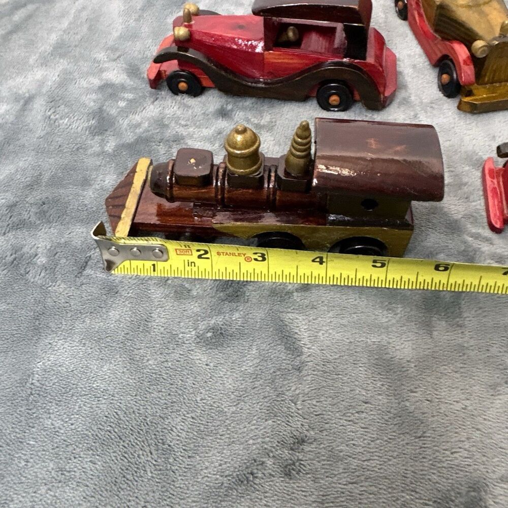 Lot 6 Vintage Handmade Wooden Cars Vehicles Toys Trucks Trains Handmade Painted - Picture 15 of 16